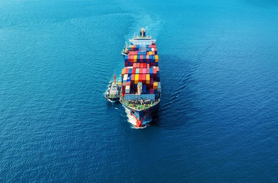 aerial view cargo ship with cargo container sea