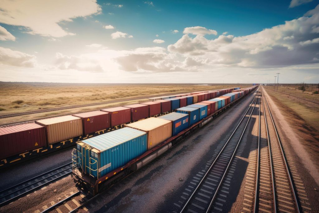 train track with blue container top